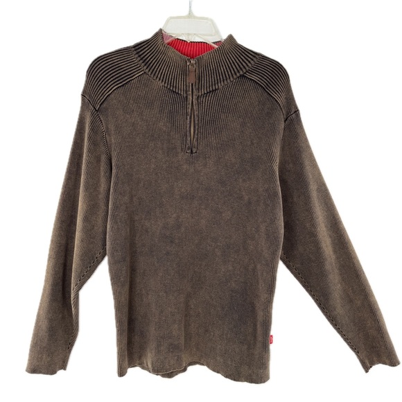 Levi Strauss & Co Garment Washed Rib Knit 1/4-Zip Sweater Brown Men's Size Large - Picture 10 of 10